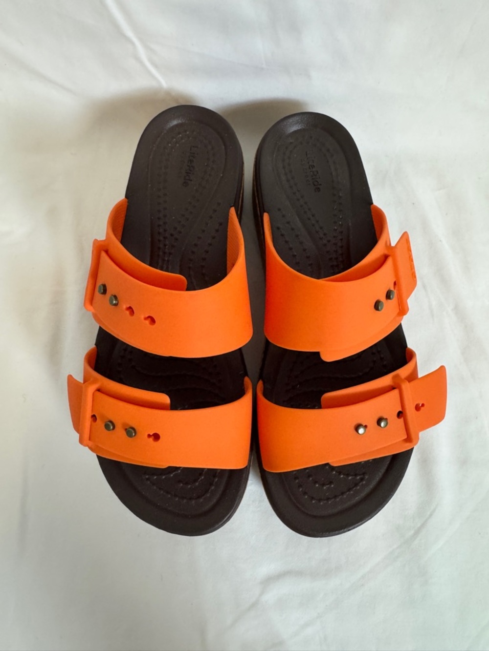 Crocs Brooklyn Cork Buckle Wedge Sandals – Vibrant Orange – Women’s 4 - Picture 2 of 4